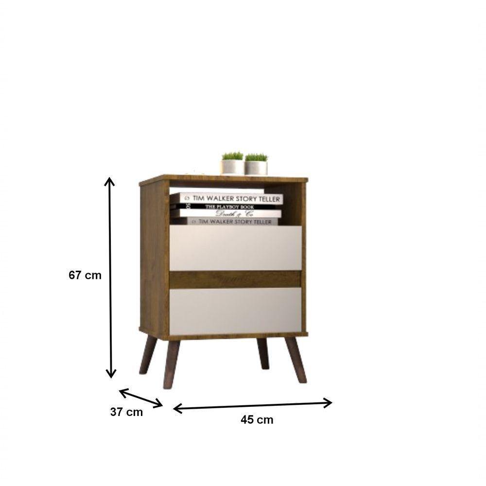 Mesa Para Cabeceira Com 2 Gaveta E 4 Pés Retrô Paris 67x45cm Canela/off White - 2