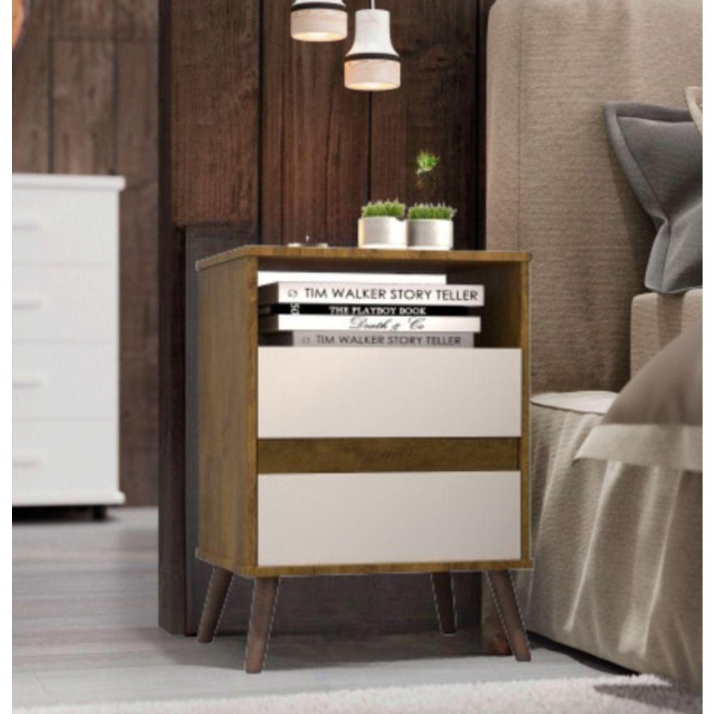 Mesa Para Cabeceira Com 2 Gaveta E 4 Pés Retrô Paris 67x45cm Canela/off White - 3