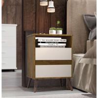 Mesa Para Cabeceira Com 2 Gaveta E 4 Pés Retrô Paris 67x45cm Canela/off White - 3