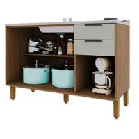 Balcão Cozinha Para Pia 3 Portas 2 Gavetas 1,20cm Paris Inde Freijo/off White - 5