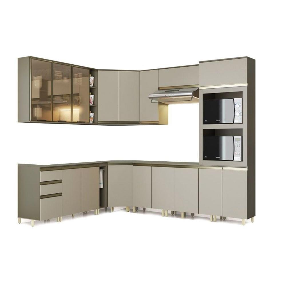 Cozinha Modulada Henn Connect  16 Peças (4 Armários + 4 Balcões + 1 Paneleiro + 7 Complementos) C16P04 Duna/Cristal - 1