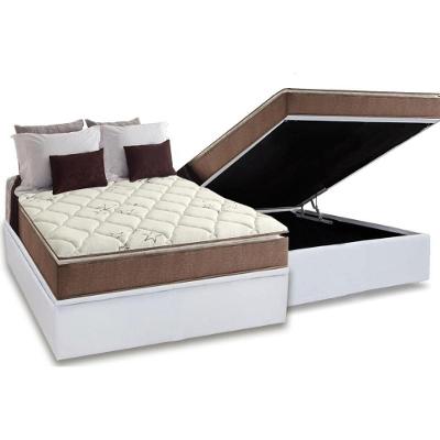 Cama Box Baú Casal: Colchão Anatômico Anjos D28 / AG65 Star Pillow Top + Base CRC Courano White(138x188)