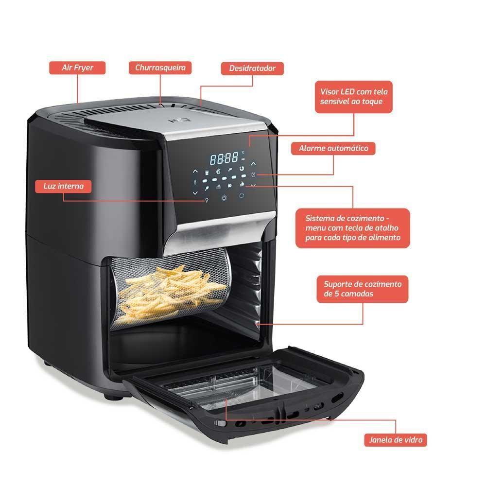 Fritadeira Elétrica Air Fryer Multifuncional HQ 12 Litros 1700W Preto RA-015 220V - 6