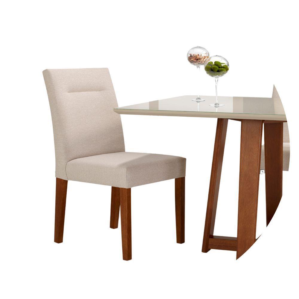 Cadeira Cores Neutras Revestida Com Tecido Lindo Para Sala De Jantar Ou Cozinha - 3