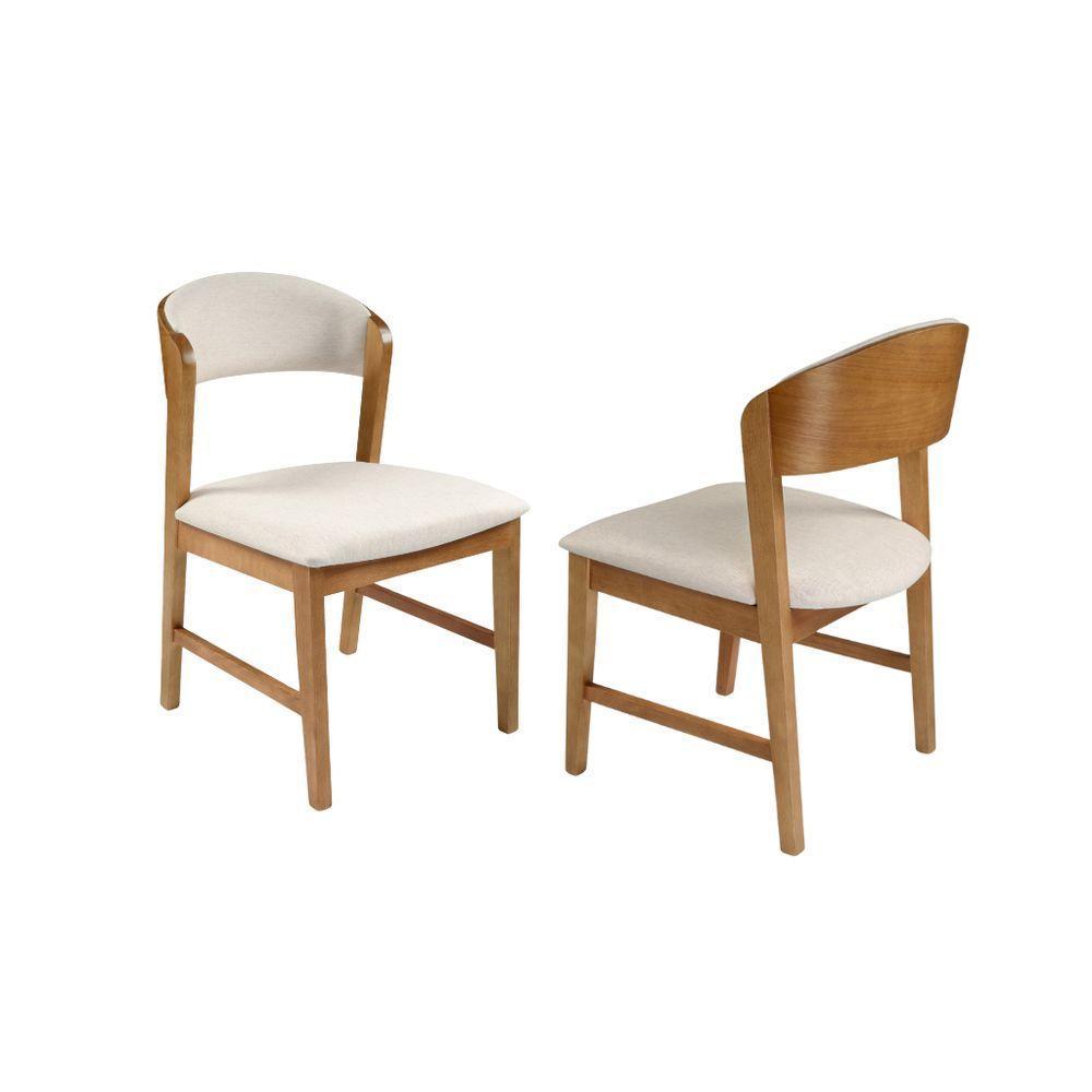 Cadeira Suprema Encosto Curvo Em Madeira Cor Freijó Tecido Linho 132, Estrutura Maciça Cores Neutras - 3