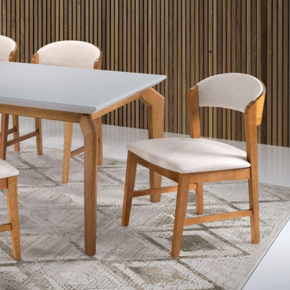 Cadeira Suprema Encosto Curvo Em Madeira Cor Freijó Tecido Linho 132, Estrutura Maciça Cores Neutras - 6