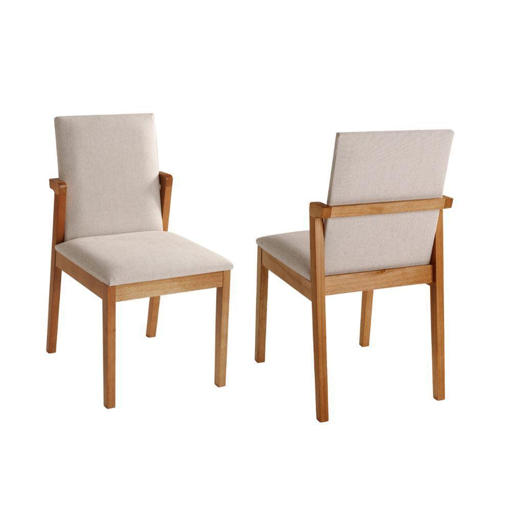 Cadeira Olimpo Madeira Maciça Cores Neutras Revestida Com Tecido Linho Para Sala De Jantar - 1