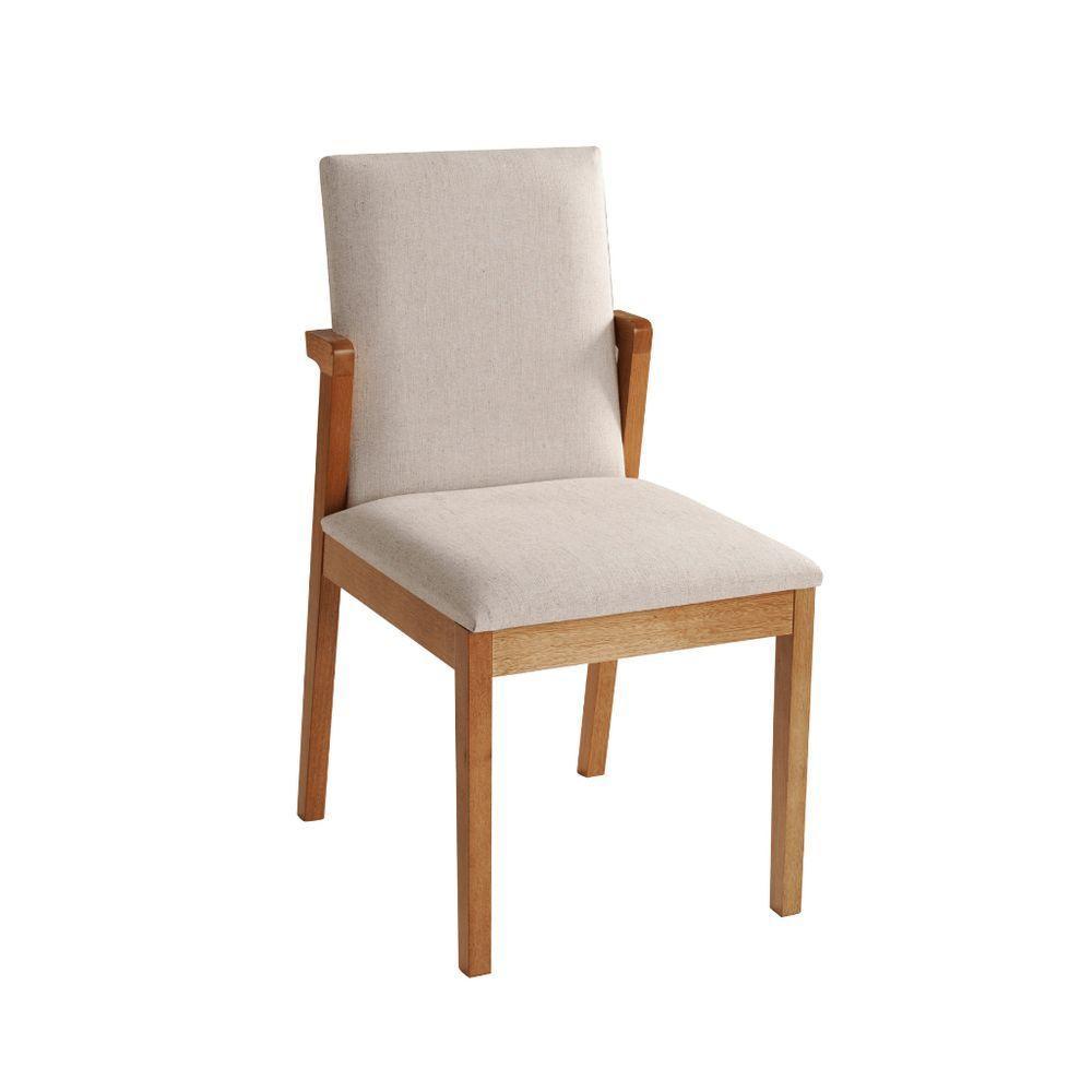 Cadeira Olimpo Madeira Maciça Cores Neutras Revestida Com Tecido Linho Para Sala De Jantar - 8