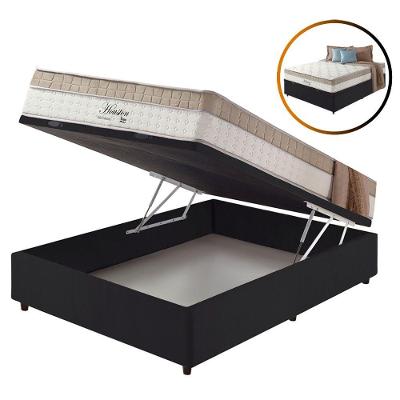 Cama Box Baú Casal Preto + Colchão Molas Houston 138cm