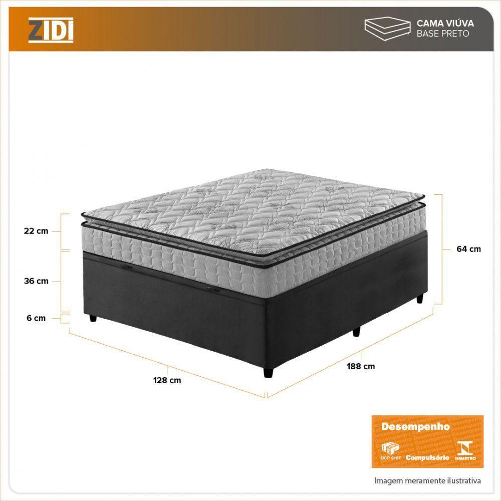 Cama Box Baú Viúva Preto + Colchão Ortopedico Espuma 128cm - 10