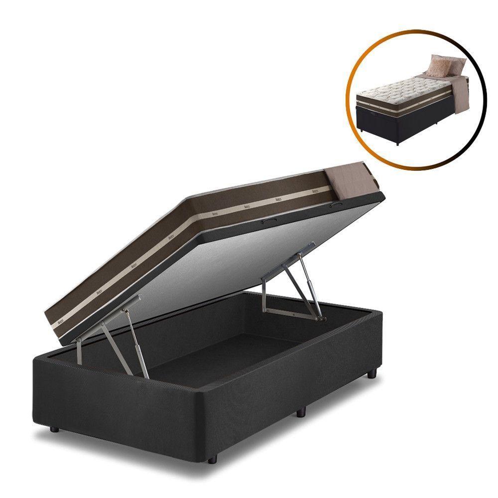 Cama Box Baú Solteiro Preto + Colchão Molas Las Vegas 88cm - 1