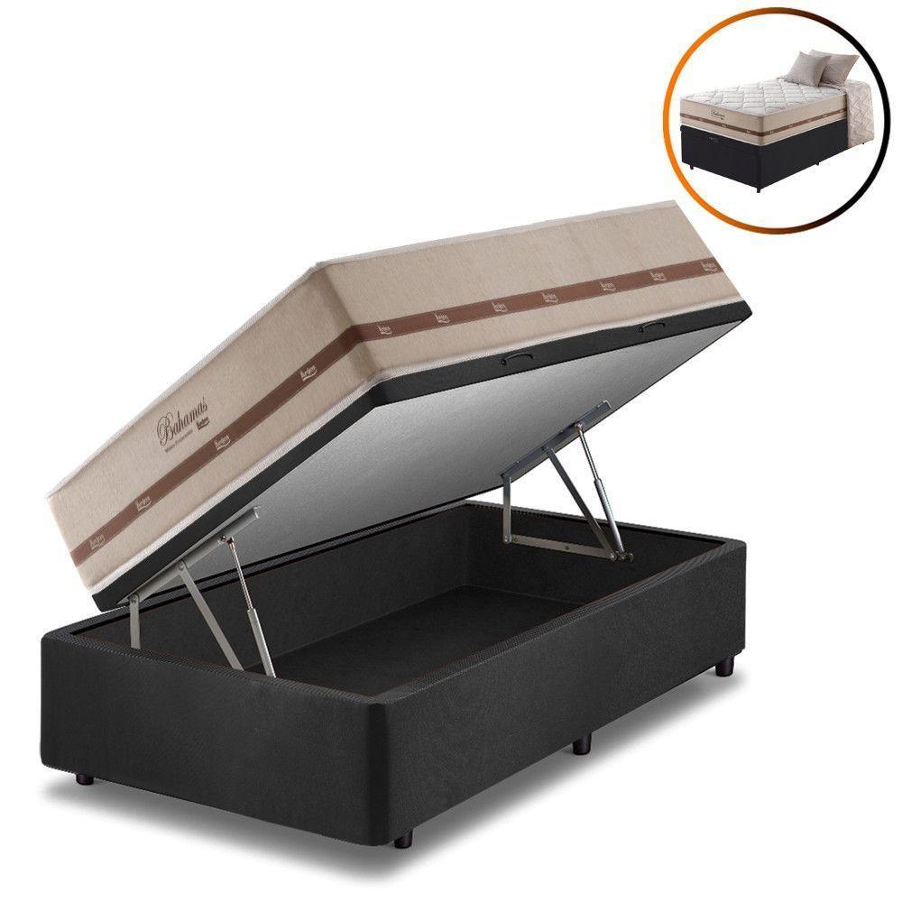Cama Baú Solteiro King Preto + Colchão Molas Bahamas 96cm - 1