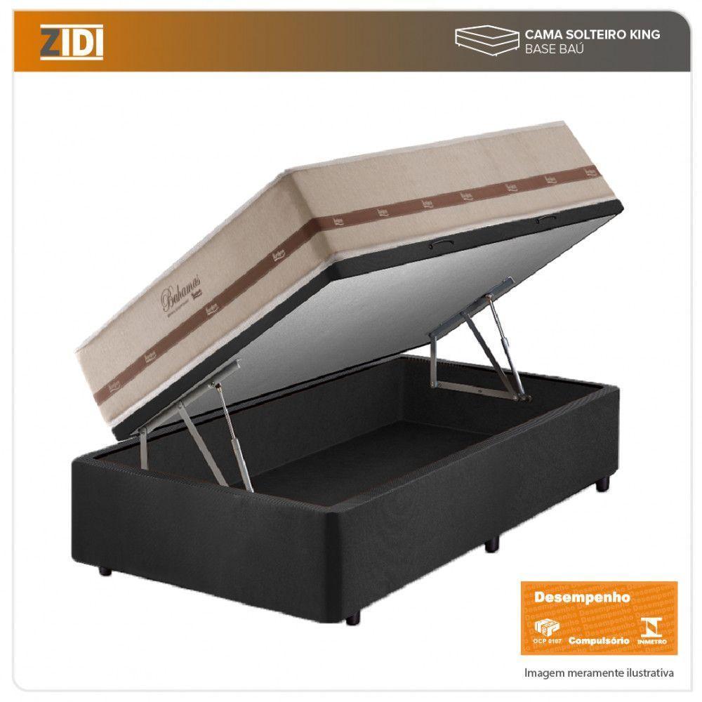 Cama Baú Solteiro King Preto + Colchão Molas Bahamas 96cm - 10