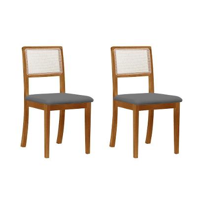 Kit 2 Cadeiras De Jantar Estofada Veludo Rubi Madeira Maciça cinza