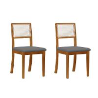 Kit 2 Cadeiras De Jantar Estofada Veludo Rubi Madeira Maciça cinza - 1