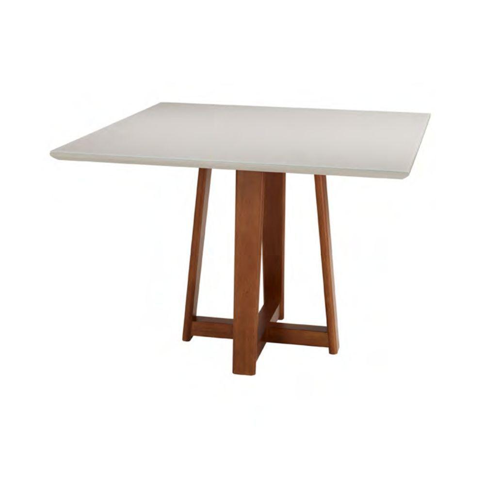 Mesa Delta Freijó E Off-white 4 Lugares Quadrada 1,10x1,10 Madeira Maciça E Tampo De Vidro Colado - 1