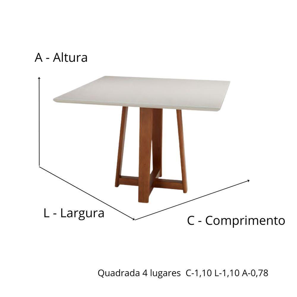 Mesa Delta Freijó E Off-white 4 Lugares Quadrada 1,10x1,10 Madeira Maciça E Tampo De Vidro Colado - 4
