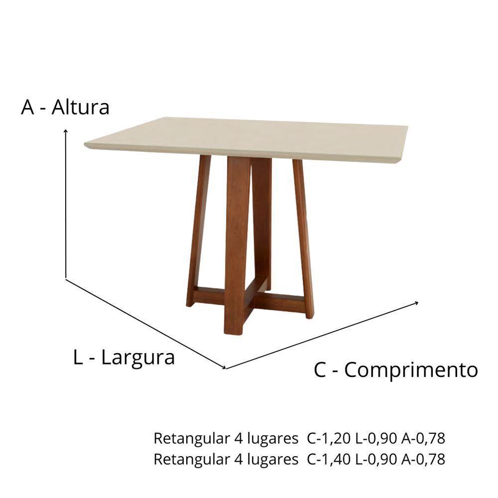 Mesa Cor Freijó E Fendi 4 Lugares Retangular 1,2x0,90 E Tampo De Vidro Colado - 2