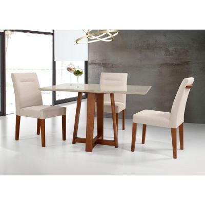 Mesa Delta Cor Freijó E Fendi 4 Lugares Retangular 1,2x0,90 - Madeira Maciça E Tampo De Vidro Colado Treo Made