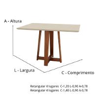 Mesa Cor Freijó E Fendi 4 Lugares Retangular 1,2x0,90 E Tampo De Vidro Colado - 2