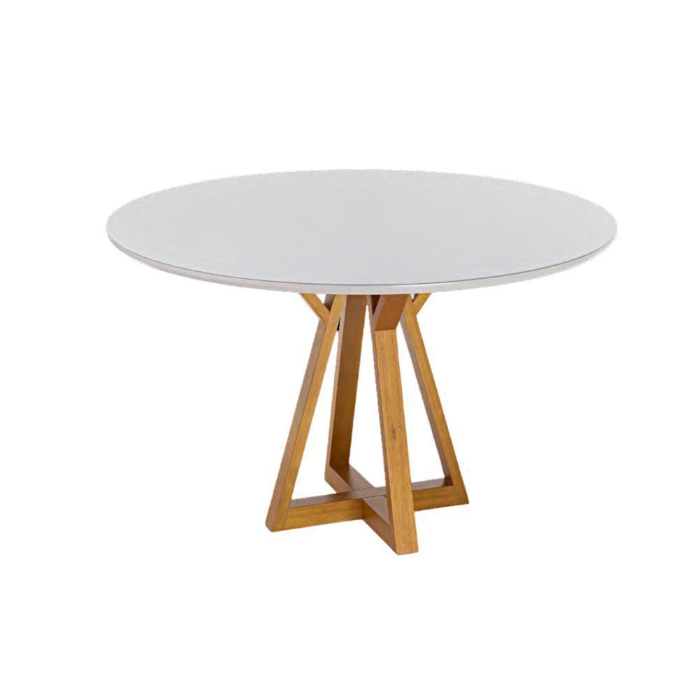 Mesa Polaris 5 Lugares Redonda 1,30m Freijó E Tampo De Vidro Off-white Colado Moveis - 1