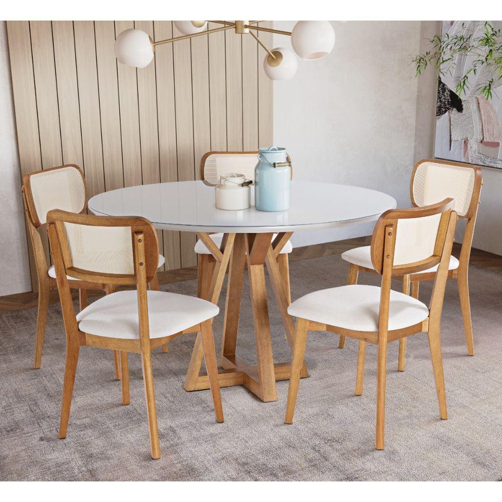 Mesa Polaris 5 Lugares Redonda 1,30m Freijó E Tampo De Vidro Off-white Colado Moveis - 3