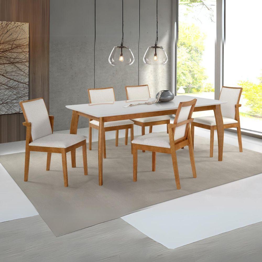 Mesa Tampo Off-white De Vidro Colado Em Base De Madeira Freijó E Pés Medidas1,6x0,90 - 2