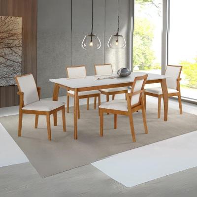 Mesa Binah Tampo Off-white De Vidro Colado Em Base De Madeira Freijó E Pés Madeira Maciça Medidas1,6x0,90 Treo Made