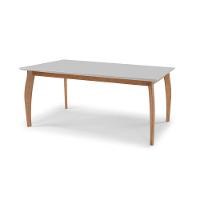 Mesa Tampo Off-white De Vidro Colado Em Base De Madeira Freijó E Pés Medidas1,6x0,90 - 1