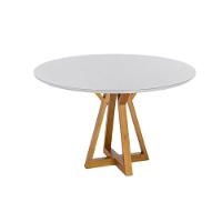 Mesa Polaris 4 Lugares Redonda 1,10m Freijó E Tampo De Vidro Off-white Colado Moveis - 1