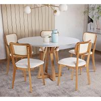 Mesa Polaris 4 Lugares Redonda 1,10m Freijó E Tampo De Vidro Off-white Colado Moveis - 3