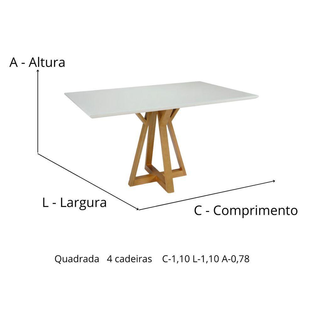 Mesa Nubia 4 Lugares Quadrada 1,1x1,10 Madeira Freijó Maciça E Tampo De Vidro Off-white Colado - 3