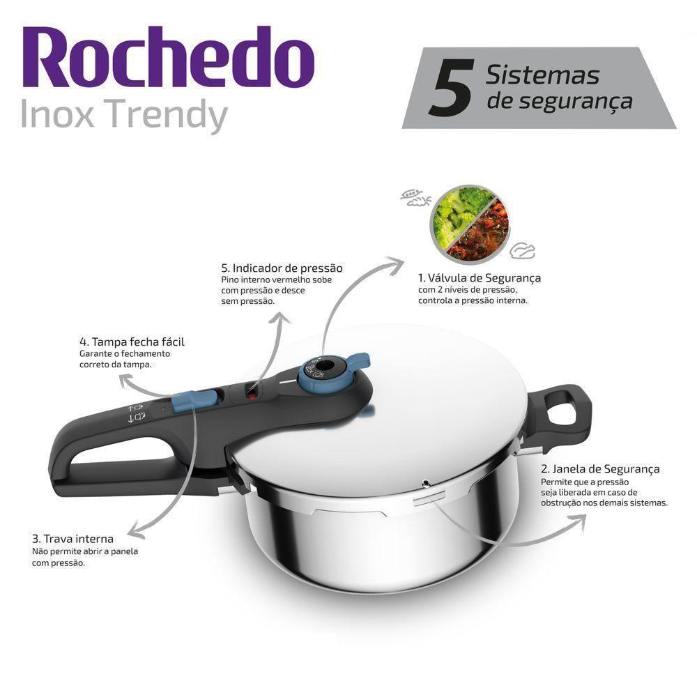 Panela De Pressão Inox Trendy 4l Fechamento Externo Rochedo - 7