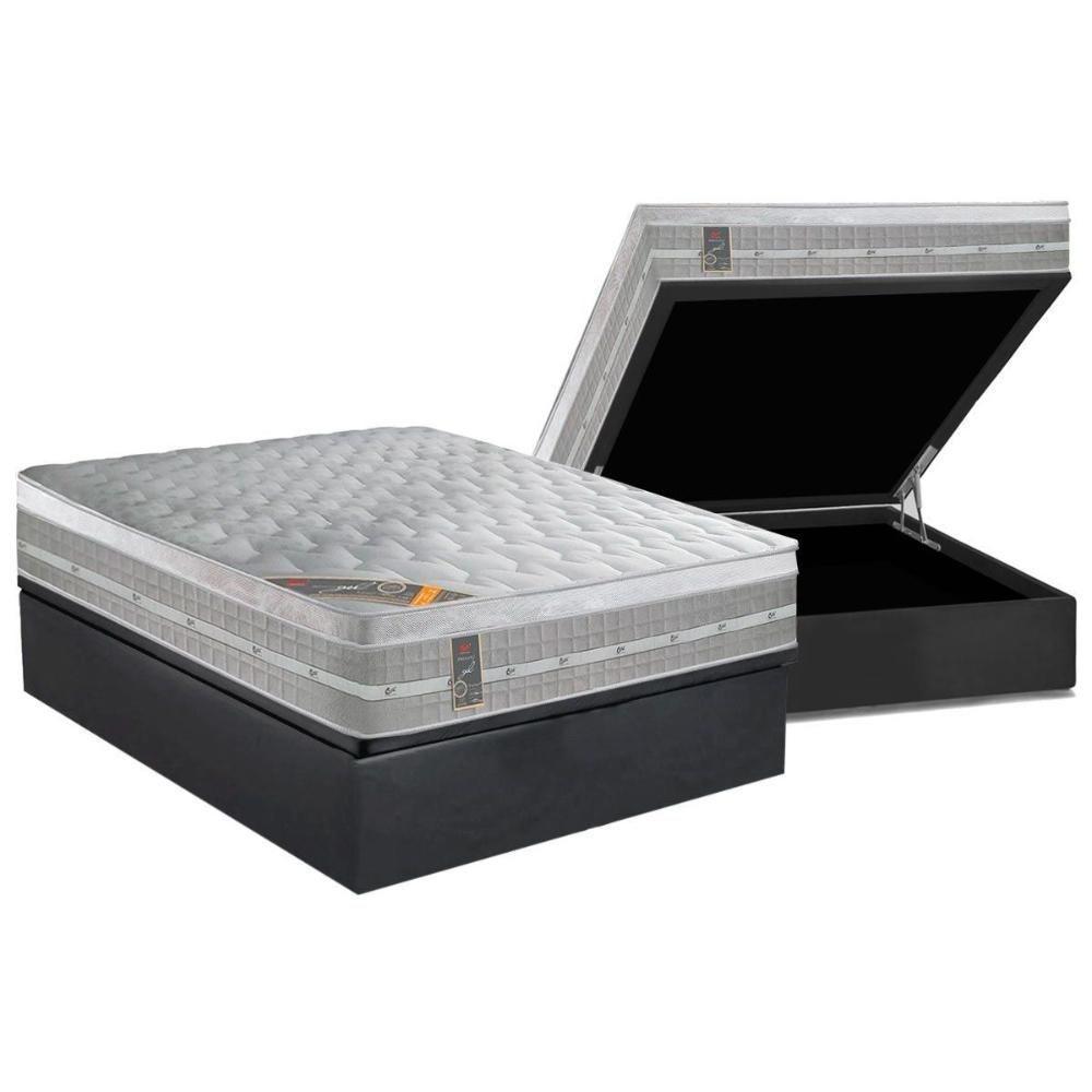 Cama Box Baú Casal: Colchão Molas Ensacadas Castor Pocket Premium Gel + Base CRC Suede Gray(138x188) - 1
