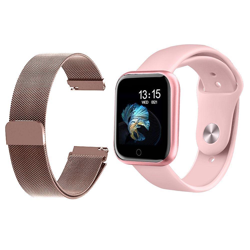 Kit 1 Smartwatch P70 Rosa + 1 Pulseira Rosa - 1