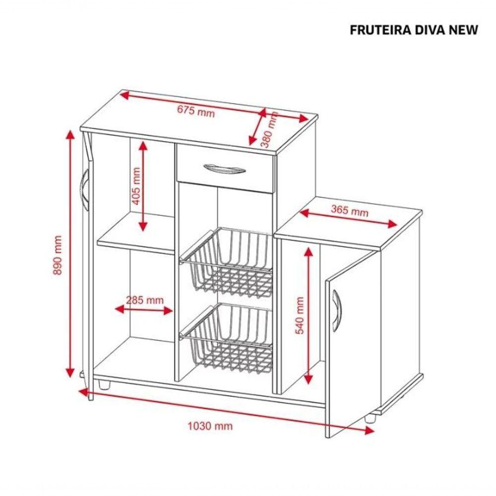 Balcão Com Fruteira 2 Portas 1 Gaveta Diva Branco Notável Móveis Branco - 2