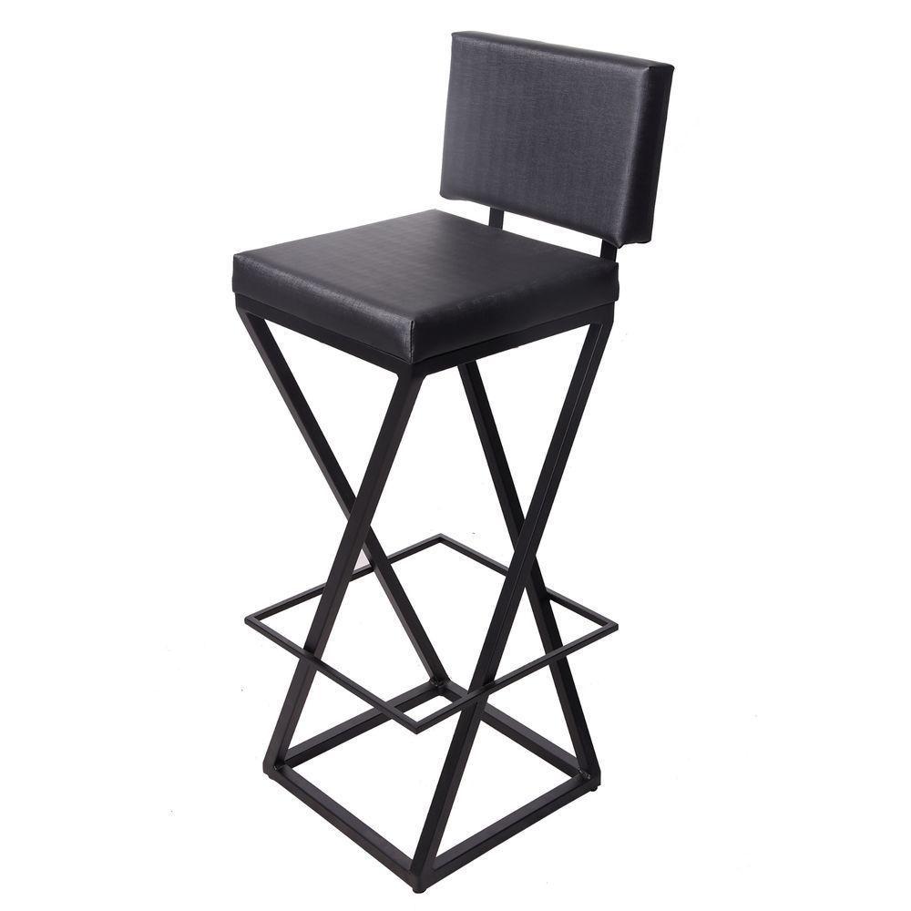 Banqueta Zênite Com Encosto - Preto - Assento Estofado Preto - 65cm - 1