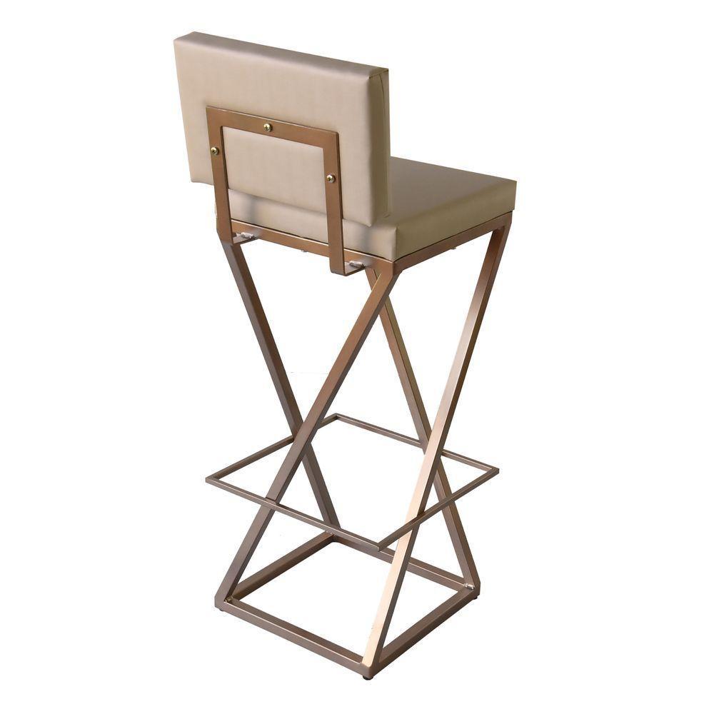 Banqueta Zênite Com Encosto - Cobre - Assento Estofado Pérola - 65cm - 4