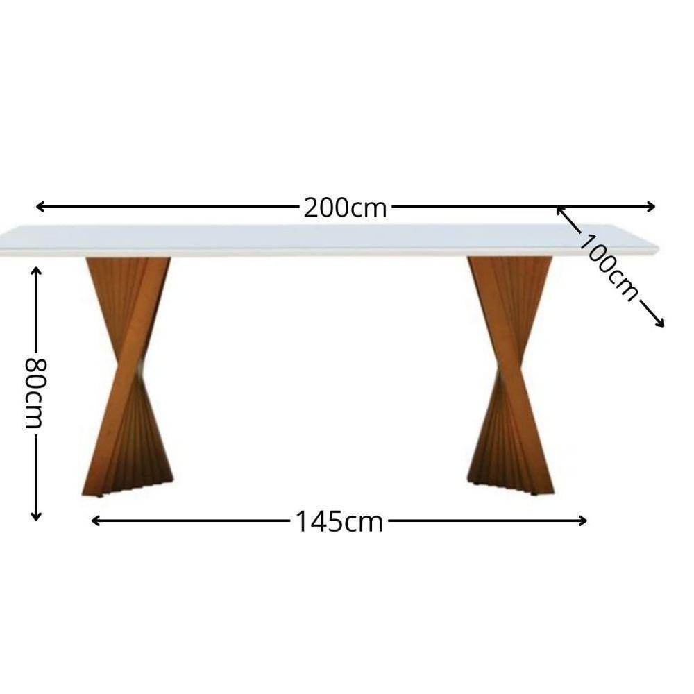 Mesa Madrid 200 Por 100cm Tampo Mdf Com Vidro Off White Base Pinhão Tampo Off White - 4