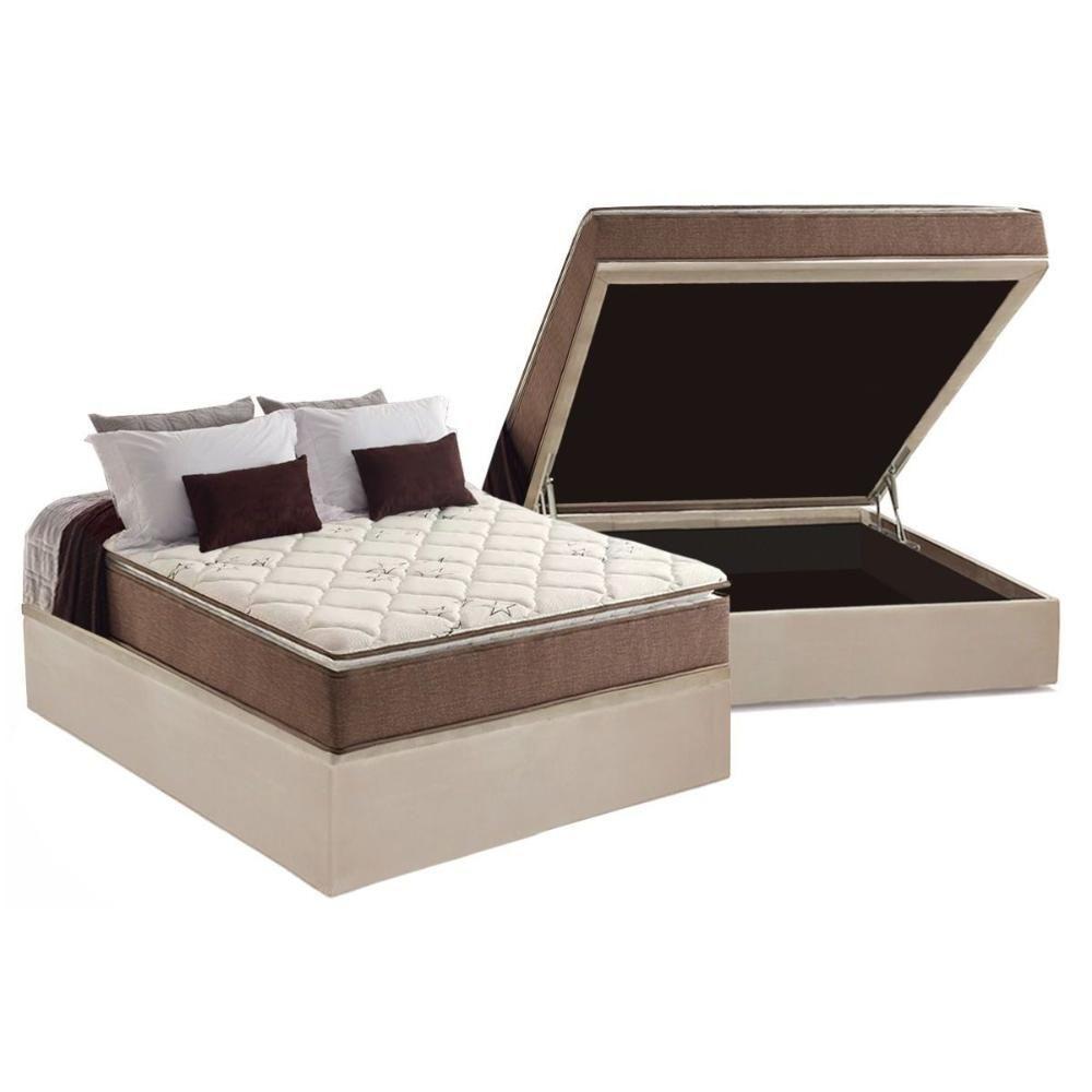 Cama Box Baú Casal: Colchão Anatômico Anjos D28 / AG65 Star Pillow Top + Base CRC Suede Clean(138x188) - 1