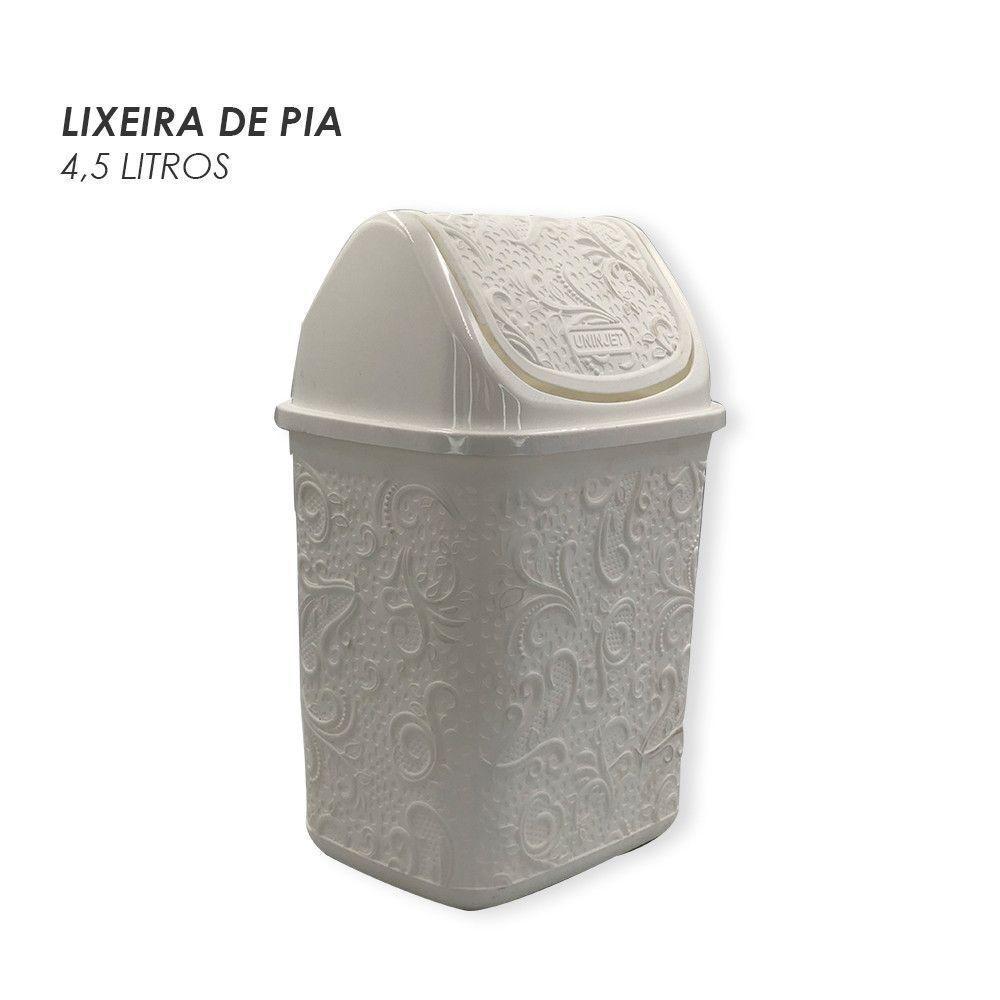 Cesto De Lixo Basculante Renda Floral 4,5 Litros Branco - 2