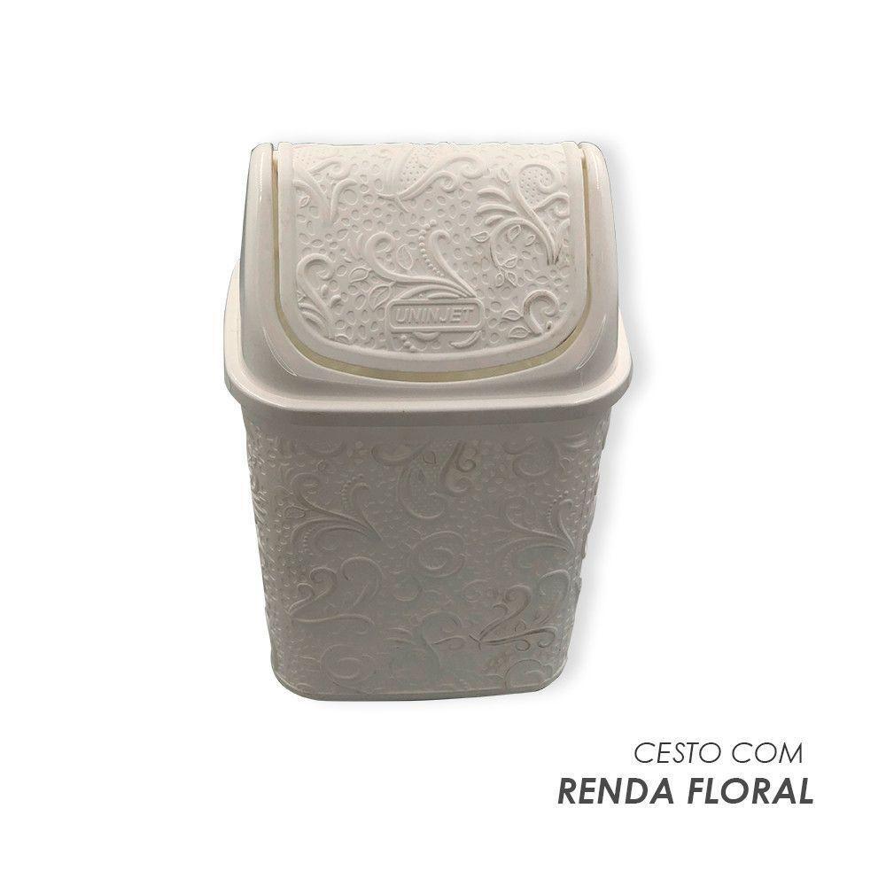 Cesto De Lixo Basculante Renda Floral 4,5 Litros Branco - 3