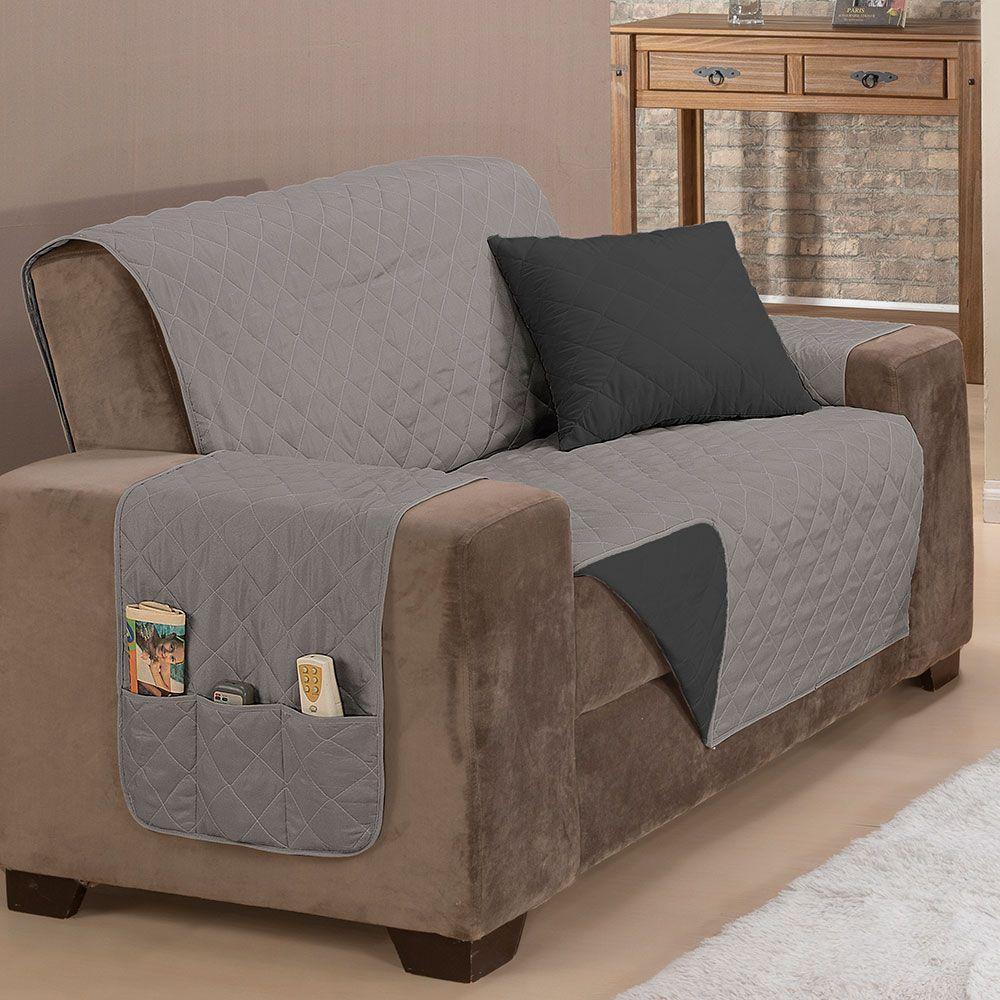 Protetor De Sofá Manu Dupla Face 2 Lugares Microfibra - Cinza/preto - 5
