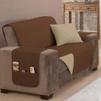 Protetor De Sofá Manu Dupla Face 2 Lugares Microfibra - Tabaco/caqui - 5