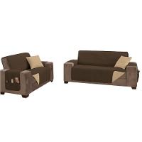 Protetor De Sofá Impermeável Dupla Face 2 E 3 Lugares Microfibra - Tabaco/caqui - 1