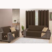 Protetor De Sofá Impermeável Dupla Face 2 E 3 Lugares Microfibra - Tabaco/caqui - 5