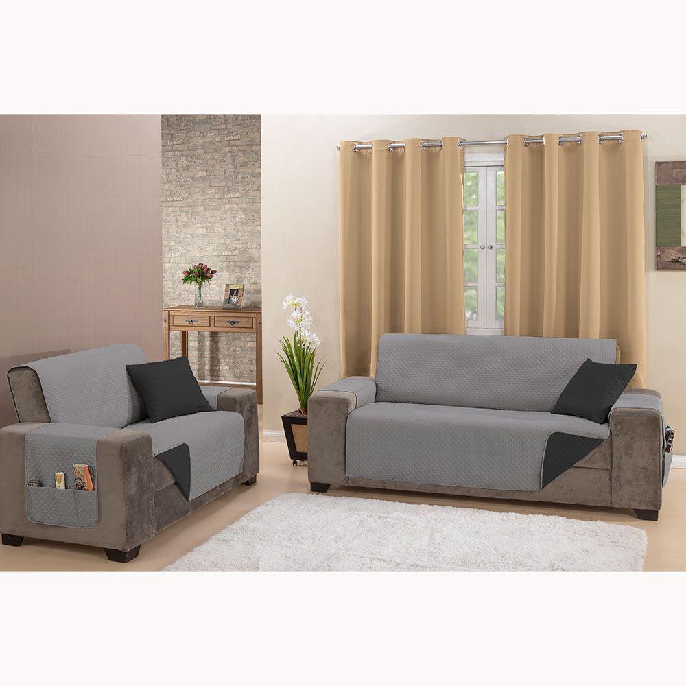 Protetor De Sofá Impermeável Dupla Face 2 E 3 Lugares King Microfibra - Cinza/preto - 5