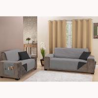 Protetor De Sofá Impermeável Dupla Face 2 E 3 Lugares King Microfibra - Cinza/preto - 5