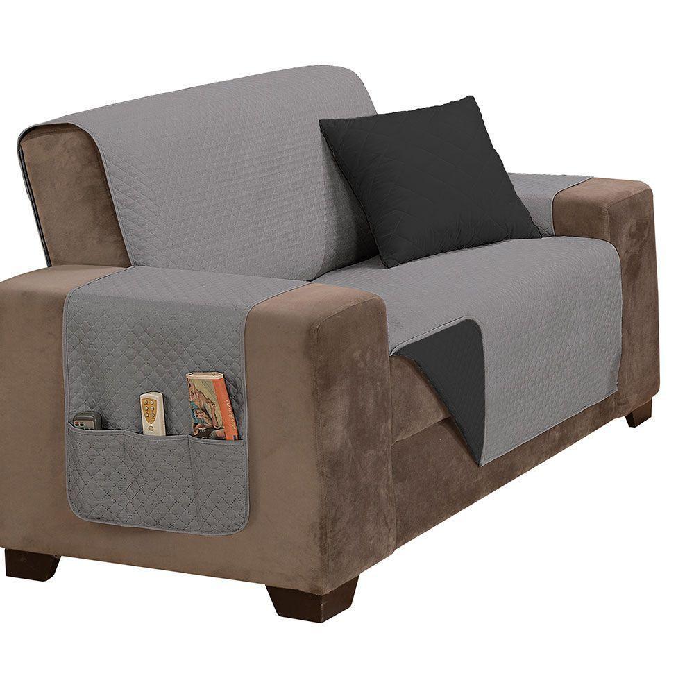 Protetor De Sofá Impermeável Dupla Face 2 Lugares King Microfibra - Cinza/preto - 1