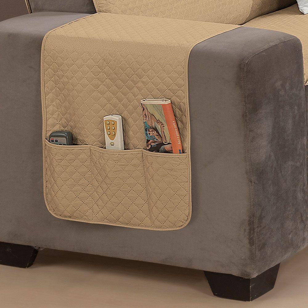 Protetor De Sofá Impermeável Dupla Face 2 Lugares King Microfibra - Caqui/palha - 4